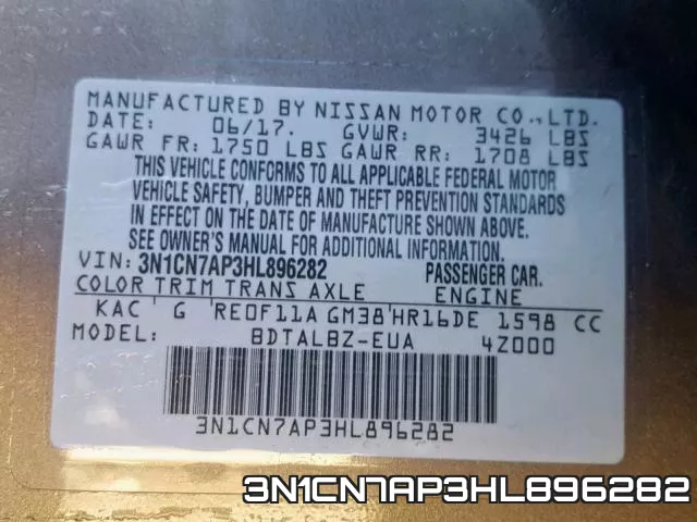 3N1CN7AP3HL896282 фото 2