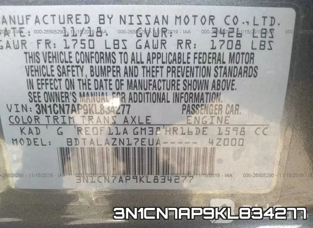 3N1CN7AP9KL834277 фото 10