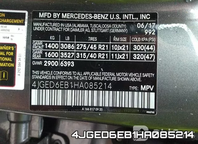 4JGED6EB1HA085214 фото 10