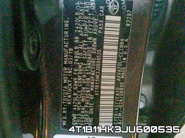4T1B11HK3JU600535 фото 2