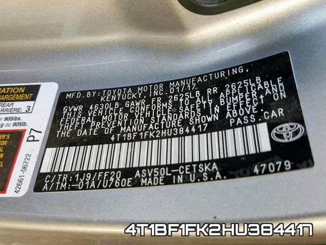 4T1BF1FK2HU384417 фото 2