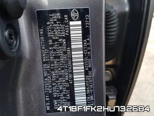 4T1BF1FK2HU732684 фото 2