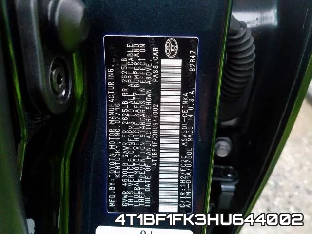 4T1BF1FK3HU644002 фото 2