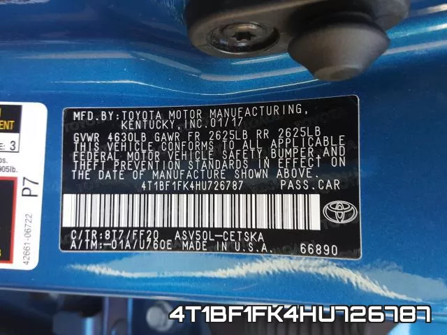 4T1BF1FK4HU726787 фото 2