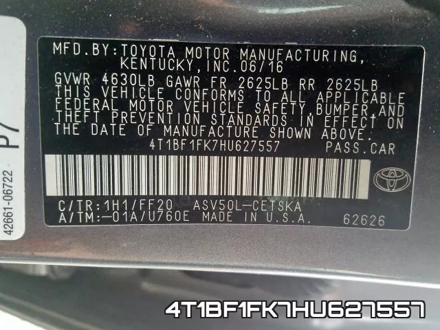 4T1BF1FK7HU627557 фото 2