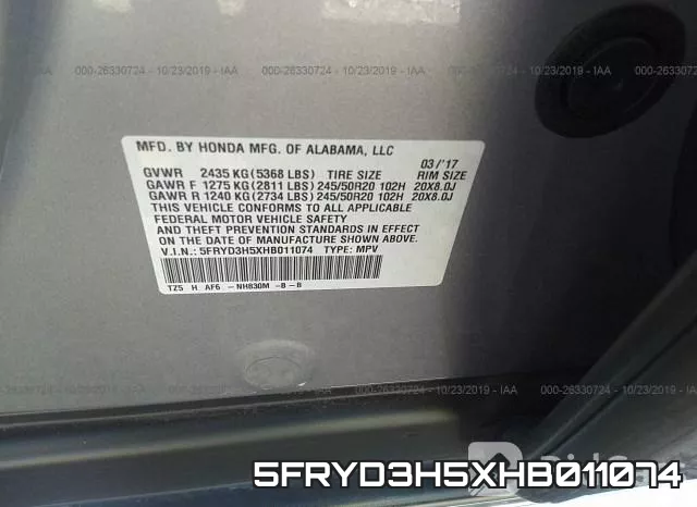5FRYD3H5XHB011074 фото 10
