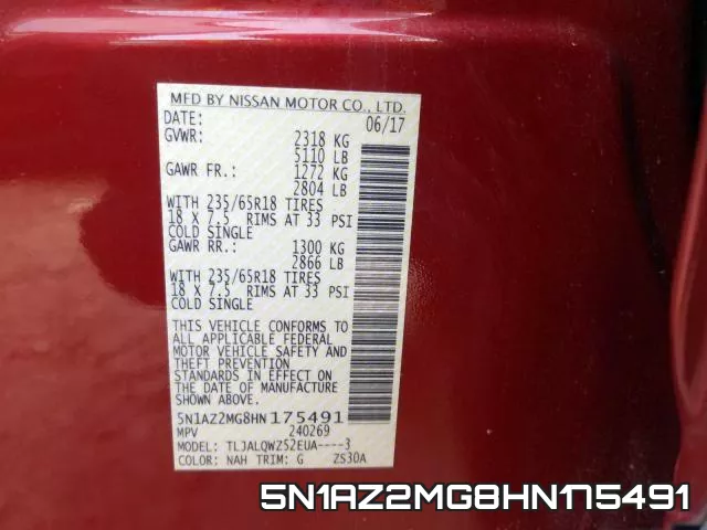 5N1AZ2MG8HN175491 фото 2