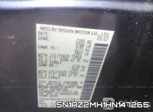 5N1AZ2MH1HN147265 фото 10