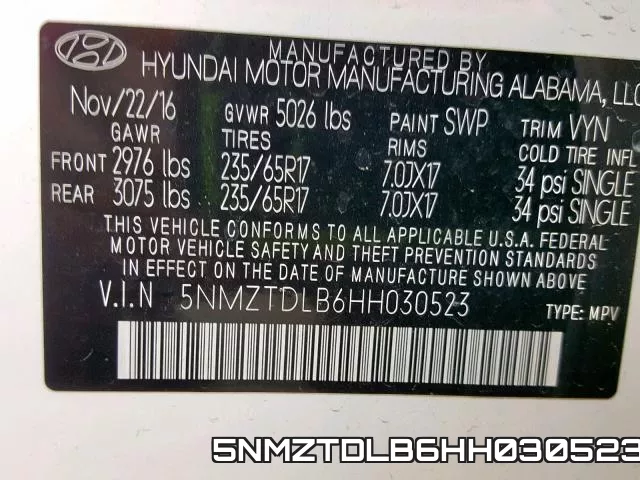 5NMZTDLB6HH030523 фото 2