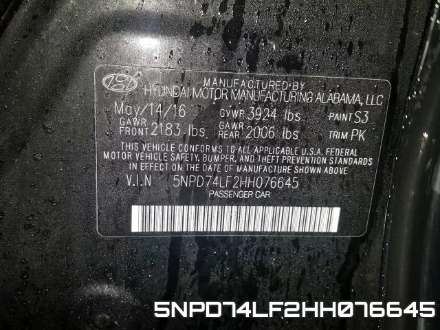 5NPD74LF2HH076645 фото 2