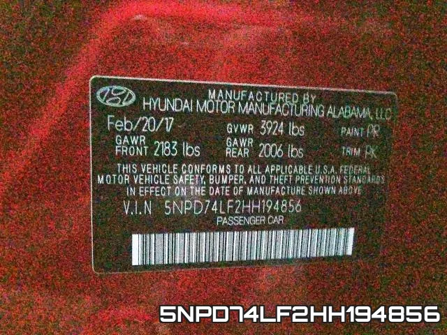 5NPD74LF2HH194856 фото 2
