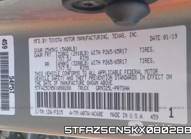 5TFAZ5CN5KX080288 фото 10
