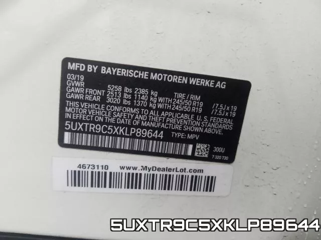 5UXTR9C5XKLP89644 фото 2