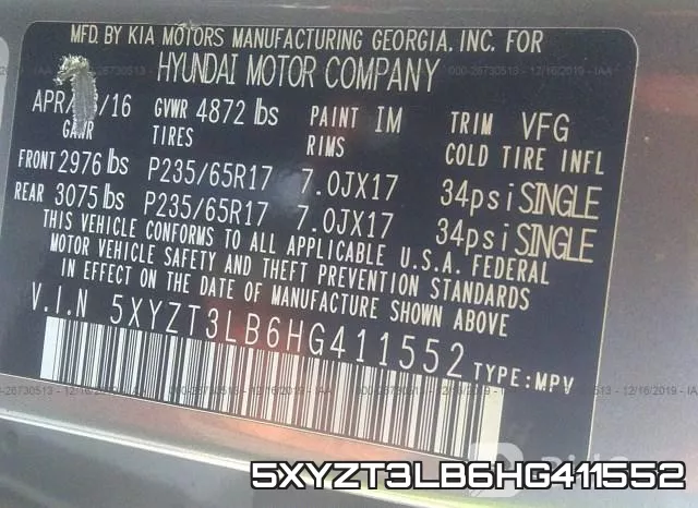 5XYZT3LB6HG411552 фото 10