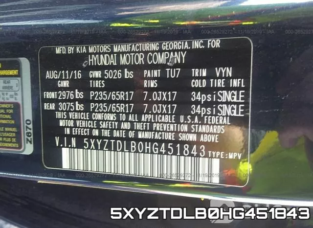 5XYZTDLB0HG451843 фото 10