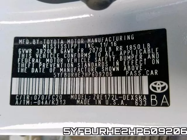 5YFBURHE2HP609206 фото 2
