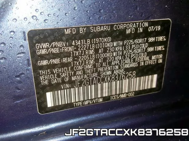 JF2GTACCXK8376258 фото 2