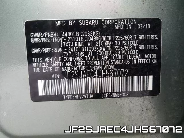 JF2SJAEC4JH567072 фото 2