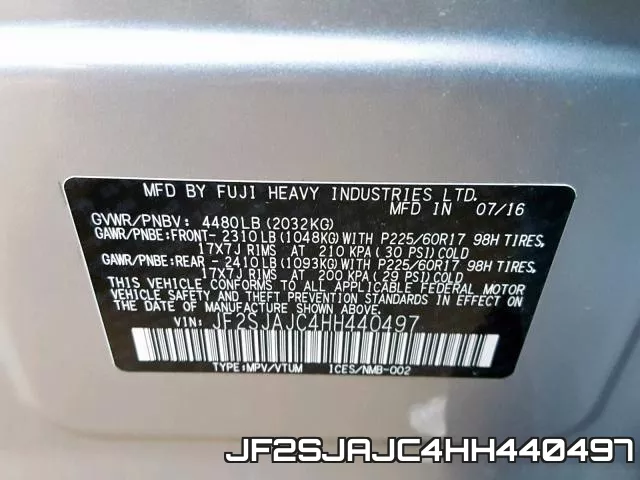 JF2SJAJC4HH440497 фото 2