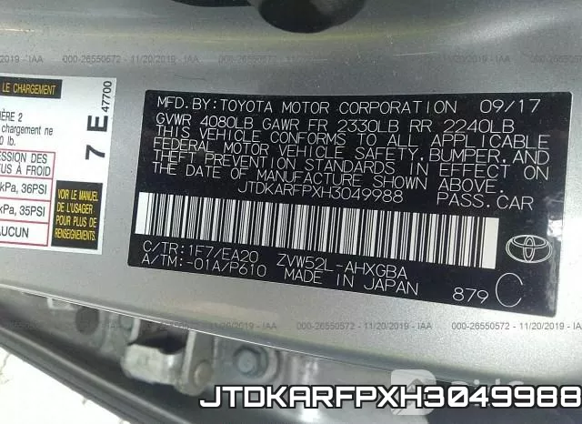 JTDKARFPXH3049988 фото 10