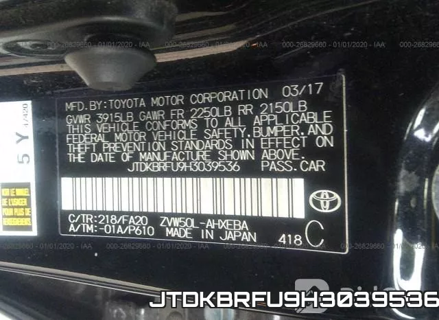 JTDKBRFU9H3039536 фото 10
