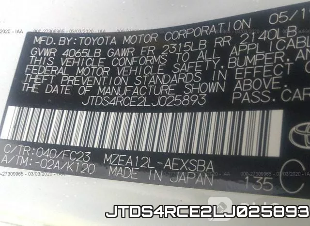 JTDS4RCE2LJ025893 фото 10