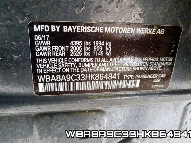 WBA8A9C33HK864841 фото 2