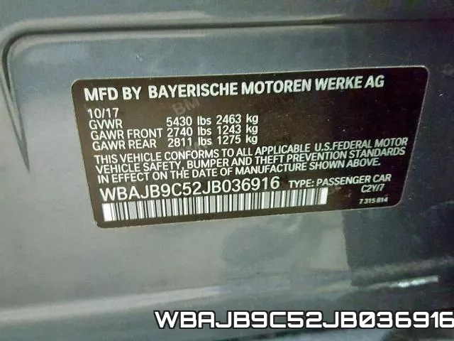 WBAJB9C52JB036916 фото 2