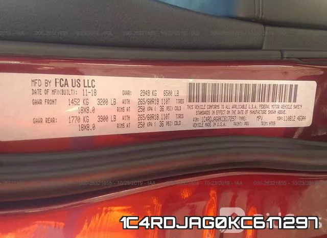 1C4RDJAG0KC617297 фото 10