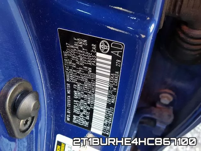 2T1BURHE4HC867100 фото 2