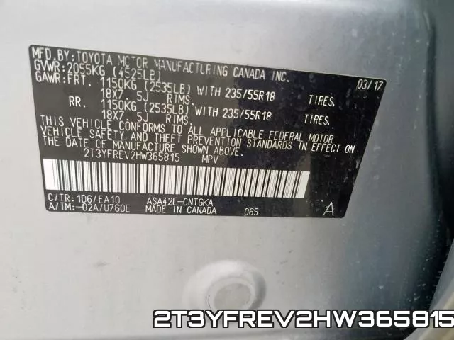 2T3YFREV2HW365815 фото 2