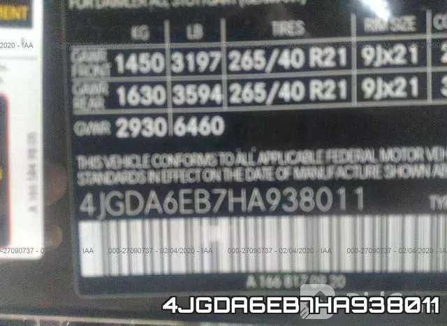 4JGDA6EB7HA938011 фото 10