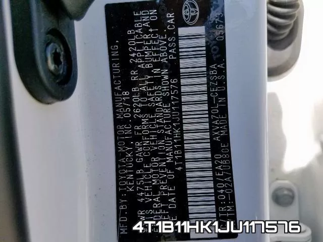4T1B11HK1JU117576 фото 2