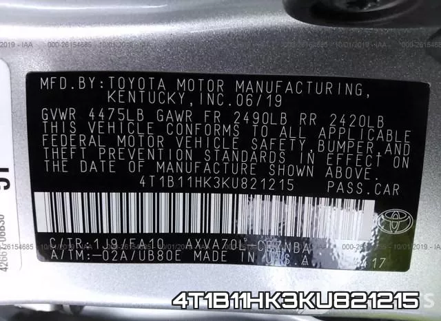 4T1B11HK3KU821215 фото 10