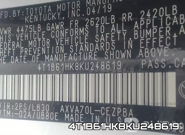 4T1B61HK8KU248619 фото 10