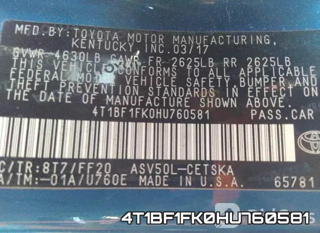 4T1BF1FK0HU760581 фото 10