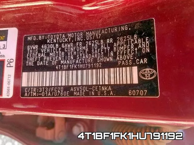 4T1BF1FK1HU791192 фото 2