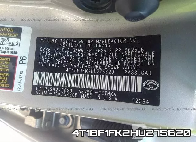 4T1BF1FK2HU275620 фото 10