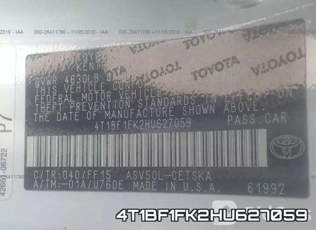 4T1BF1FK2HU627059 фото 9