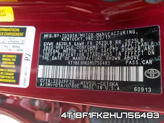4T1BF1FK2HU756483 фото 2