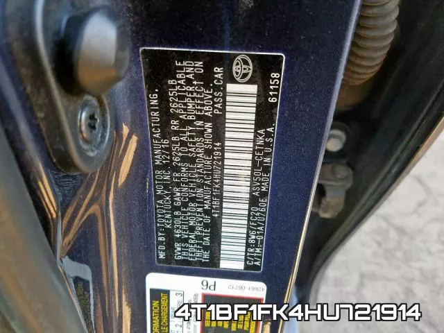 4T1BF1FK4HU721914 фото 2