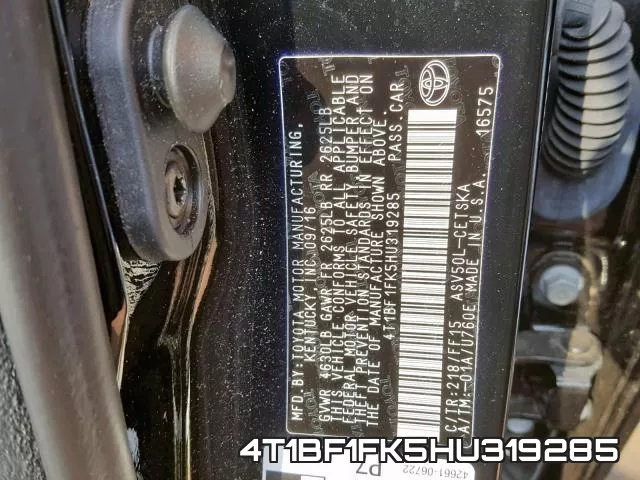 4T1BF1FK5HU319285 фото 2