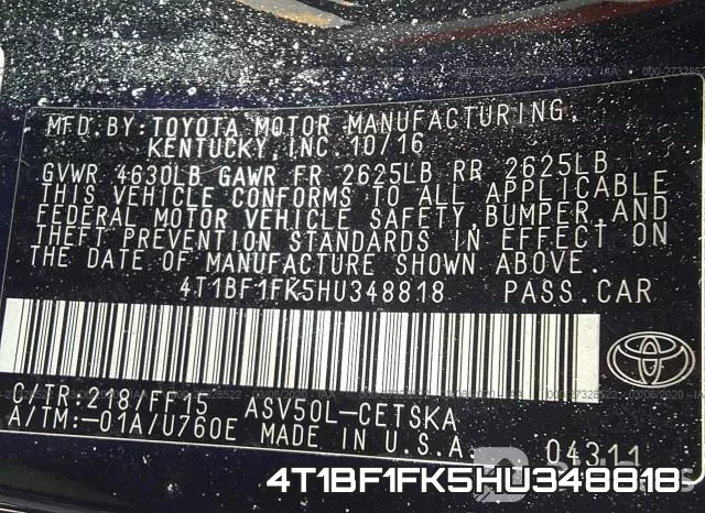 4T1BF1FK5HU348818 фото 10