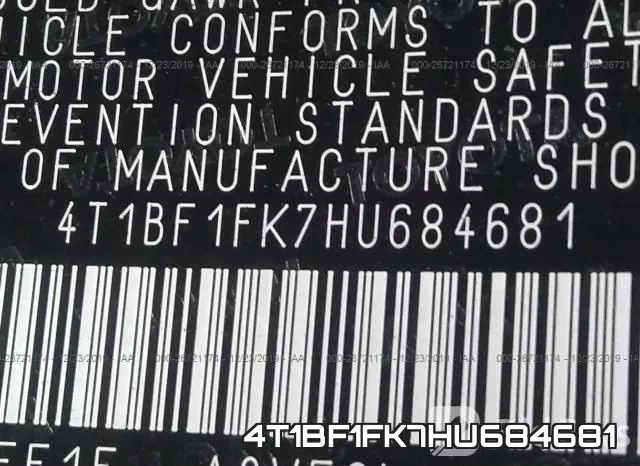 4T1BF1FK7HU684681 фото 10