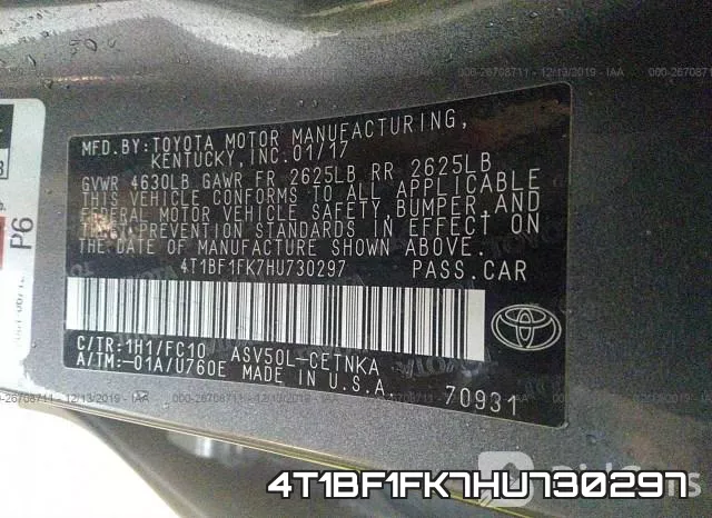 4T1BF1FK7HU730297 фото 10