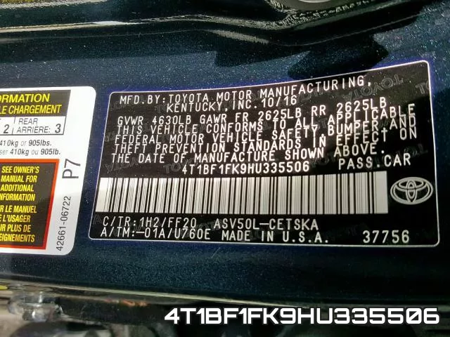 4T1BF1FK9HU335506 фото 2