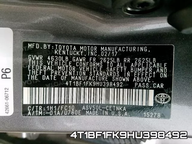 4T1BF1FK9HU398492 фото 2