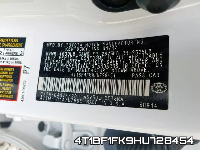 4T1BF1FK9HU728454 фото 2