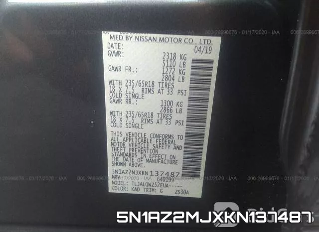 5N1AZ2MJXKN137487 фото 10