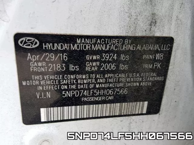 5NPD74LF5HH067566 фото 2